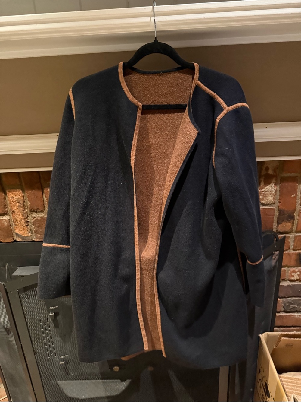 Chico’s Reversible Open Front Jacket Brown Black Contrast Trim
